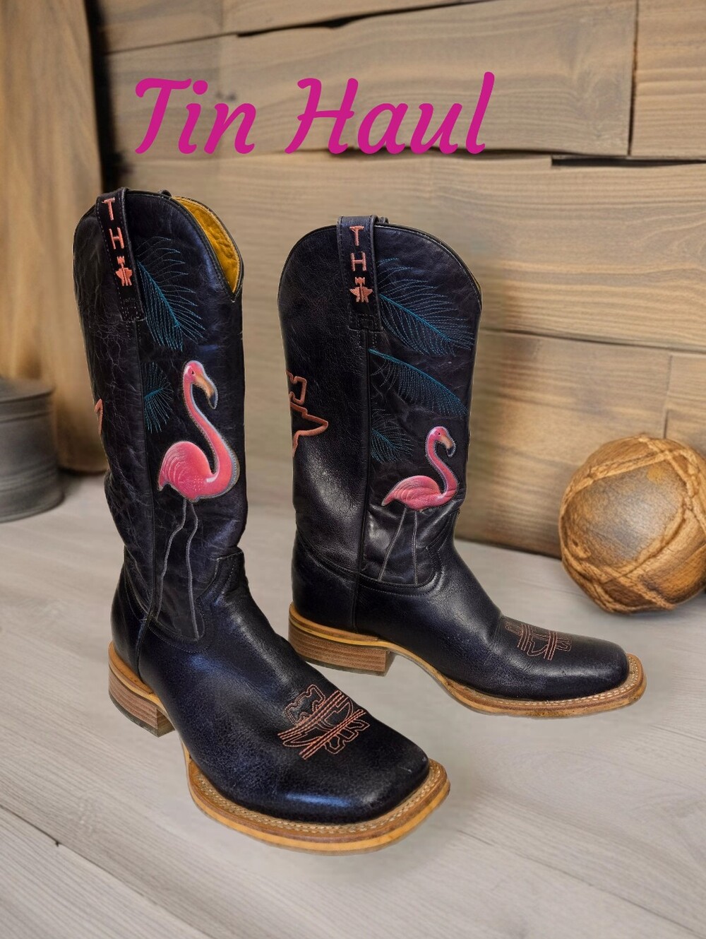 Tin Haul Womens Sz 10 Trailerhood Western Boots Broad Square Toe Flamingos READ
